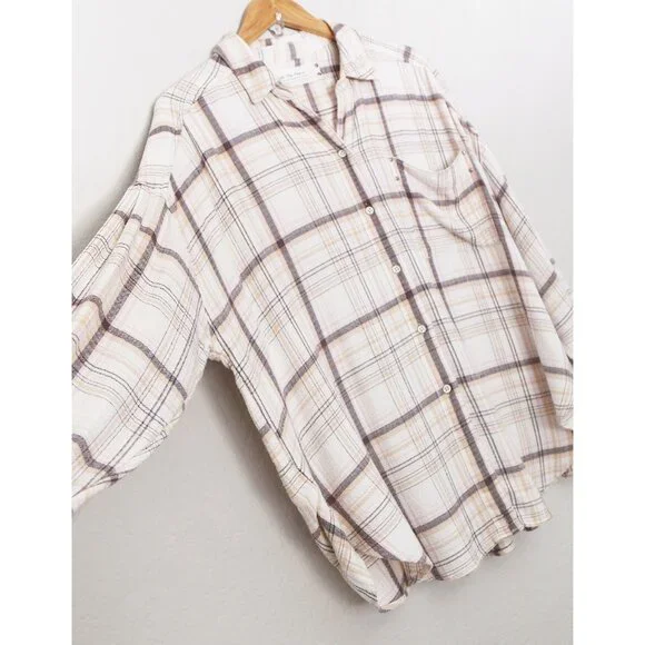Free People We The Free Hidden Valley Button Down Oversized Plaid Shirt Top S - Picture 12 of 16